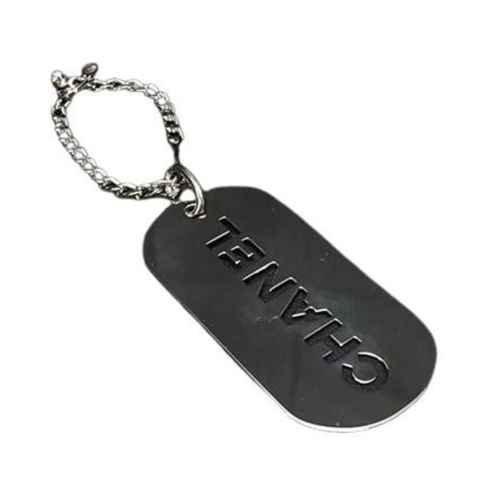 CHANEL Keychain Plate Bag Charm Silver Metal Men's Women's 04V